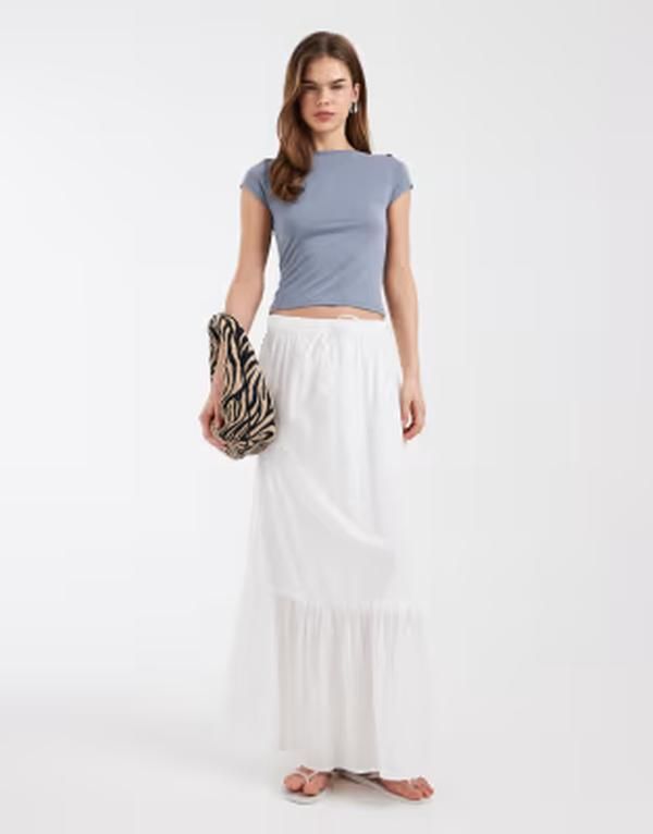 ヴェロモーダ レディース ボトムスカート マキシ Vero Moda textured boho maxi skirt Snowhite ホワイト