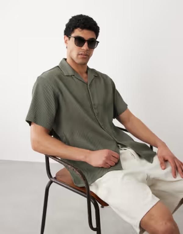 ジャック アンド ジョーンズ メンズ トップス シャツ Jack Jones plisshirt Dusty olive オリーブ