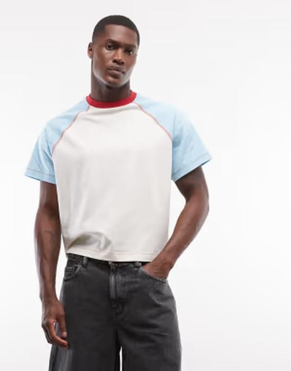 リクレイム ヴィンテージ メンズ トップス Tシャツ Reclaimed Vintage fitted color block raglan Cream blue クリーム 11,920円