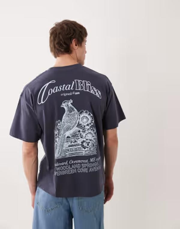 ジャック アンド ジョーンズ メンズ トップス Tシャツ プリント Jack Jones oversized Tshirt with bird backprint Odyssey gray グレー