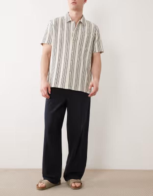 エイソス メンズ ボトムス カジュアルパンツ ASOS DESIGN loose straight fitextured pants part of a set Black ブラック
