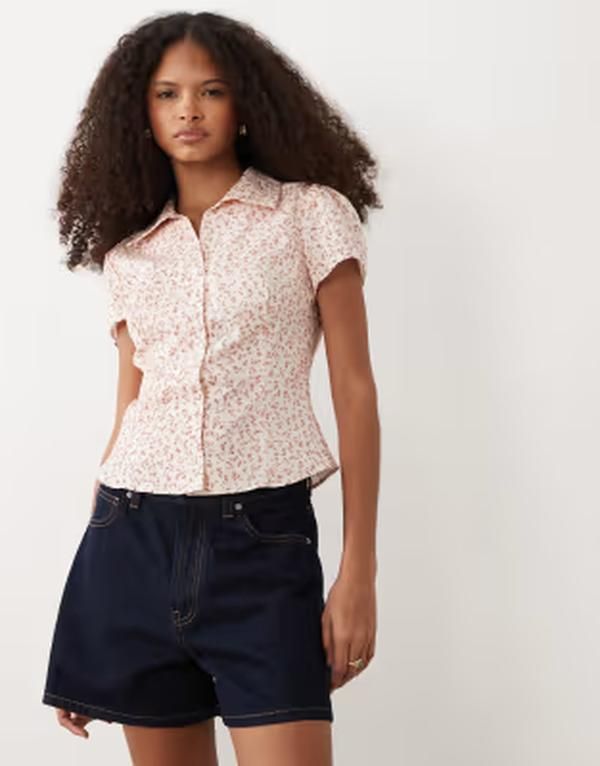 ミスセルフフリッジ レディース トップス シャツ Misselfridge short sleeve poplin fitted shirt ditsy Pink Ditsy ピンク 13,665円