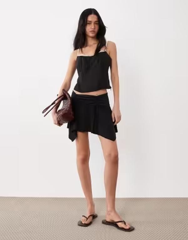 コットンオン レディース ボトムスカート ミニ Cotton sandy hanky hemini skirt Black ブラック