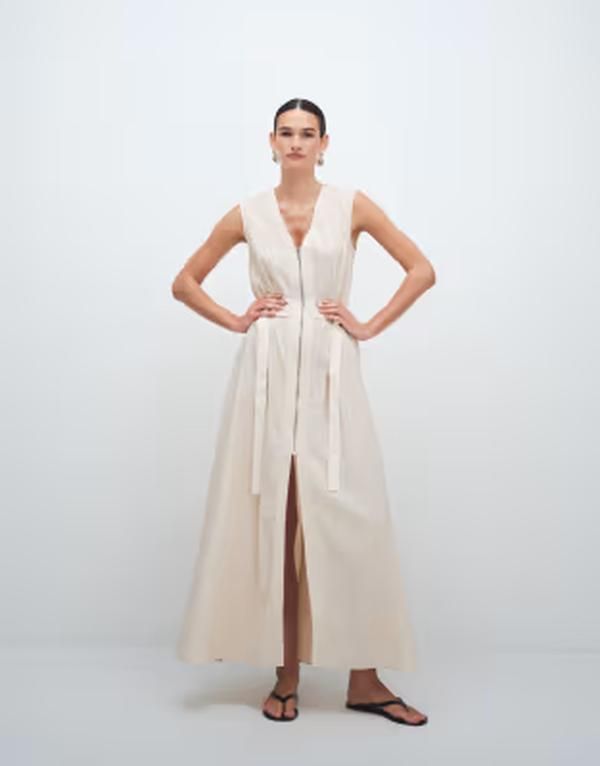 トップショップ レディース トップス ワンピース Vネック マキシ Topshop crinkle v neck zip front utility maxi dress in ecru エクリュ
