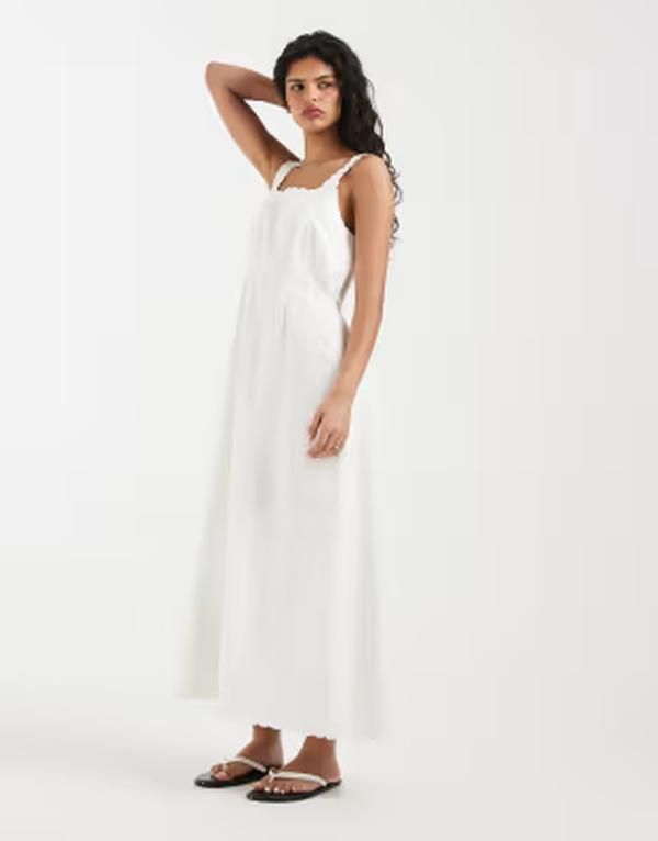 ヴェロモーダ レディース トップス ワンピース リネン Vero Moda linen blend scallop edge square neck camidaxi dressnowhite ホワイ