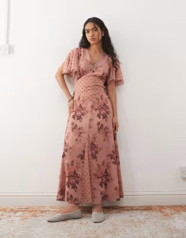 【送料無料】 リクレイム ヴィンテージ レディース ワンピース トップス Reclaimed Vintage midi tea dress with lace trim and flutter sle