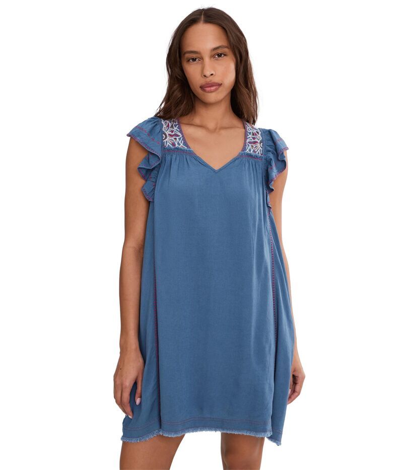 リヴァプール ロサンゼルス レディース トップス ワンピース Vネック Liverpoolos Angeles Flutter Sleeve VNeck Woven Dresslate Blue Wi
