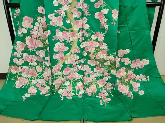 平和屋本店●極上 相良刺繍 総刺繍 色打掛 和装 婚礼　結婚式　花嫁　神社挙式　駒刺繍　枝垂れ桜　金糸　仮絵羽　逸品 未使用 DZAB8206kh6