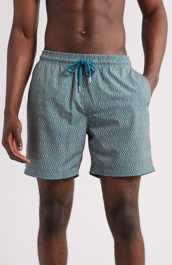 ストーンローズ メンズ 水着 ハーフパンツ・ショーツ プリント Stone Rose Retro Geometric Print Swim Trunks Blue ブルー