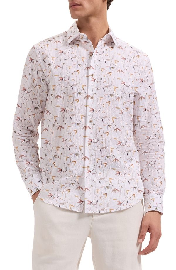 ブガッチ メンズ トップス シャツ プリント コットン Bugatchi Julian Shaped Fit Leaf Print Cotton Seersucker ButtonUp Shirt W