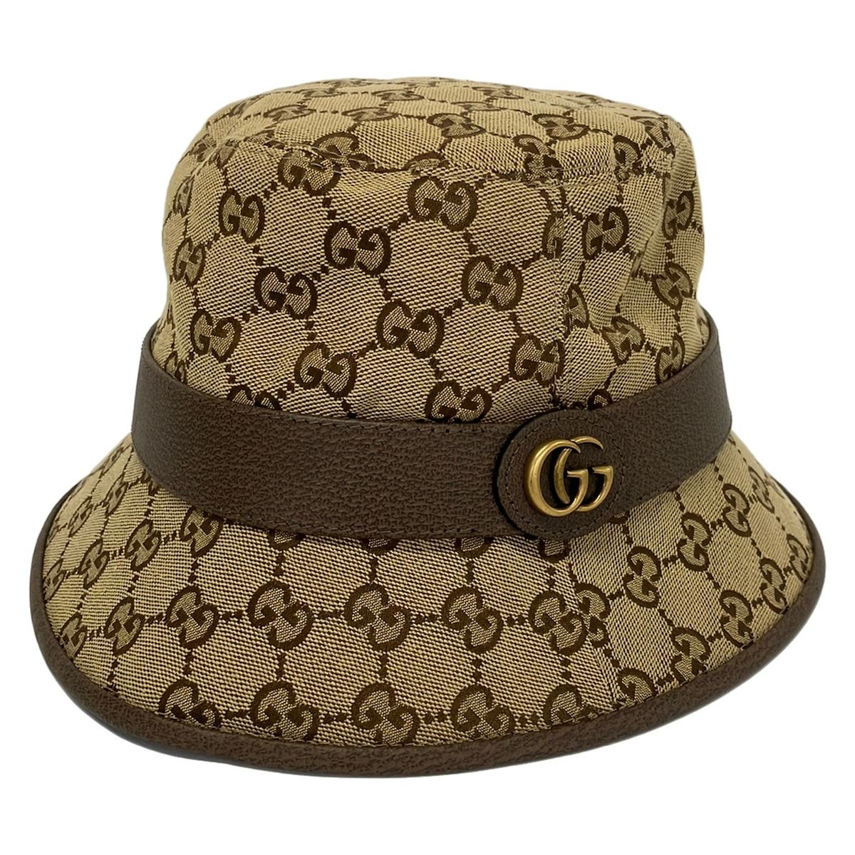 GUCCI(グッチ) ハット M 58cm美品 - ベージュ×ブラウン GG柄/ダブルG レザー