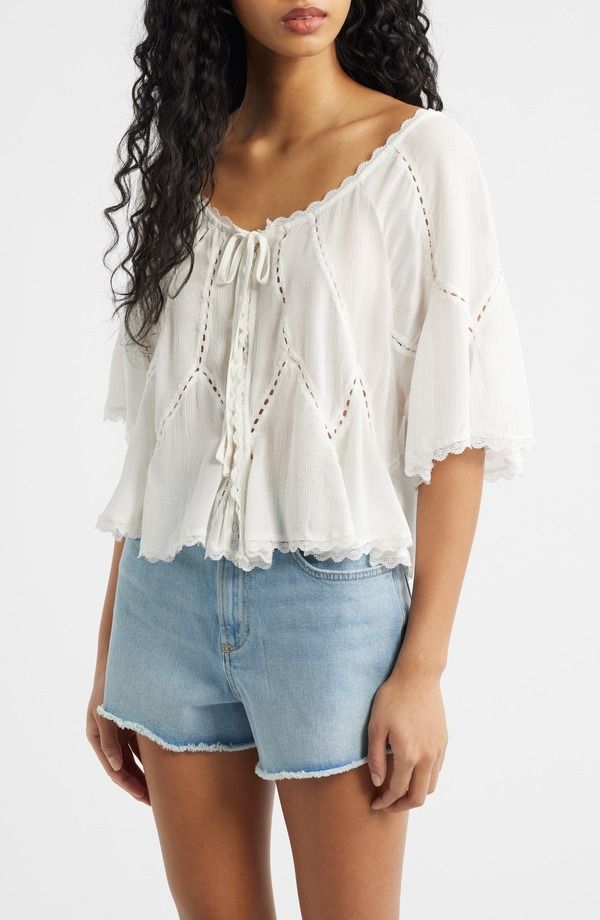 フリーピープル レディース トップス シャツ レーストリム レース Free People Michelle Lace Trim Top Clean Ivory アイボリー