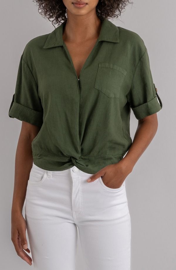 カットフロムザクロス レディース トップス シャツ リネン KUT from the Kloth Rebel Knot Front Linen Blend Top Seaweed 16,906円