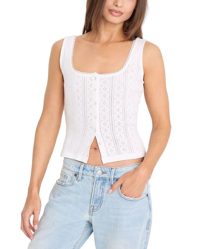 グッドアメリカン レディース トップス タンクトップ ボタンダウン Good American The Pointelle Button Down Tank Top White001 15,315円