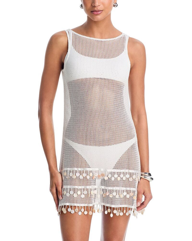 アクア レディース トップス ワンピース ミニ AQUA Embellished Mini Dresswim CoverUp Exclusive White ホワイト