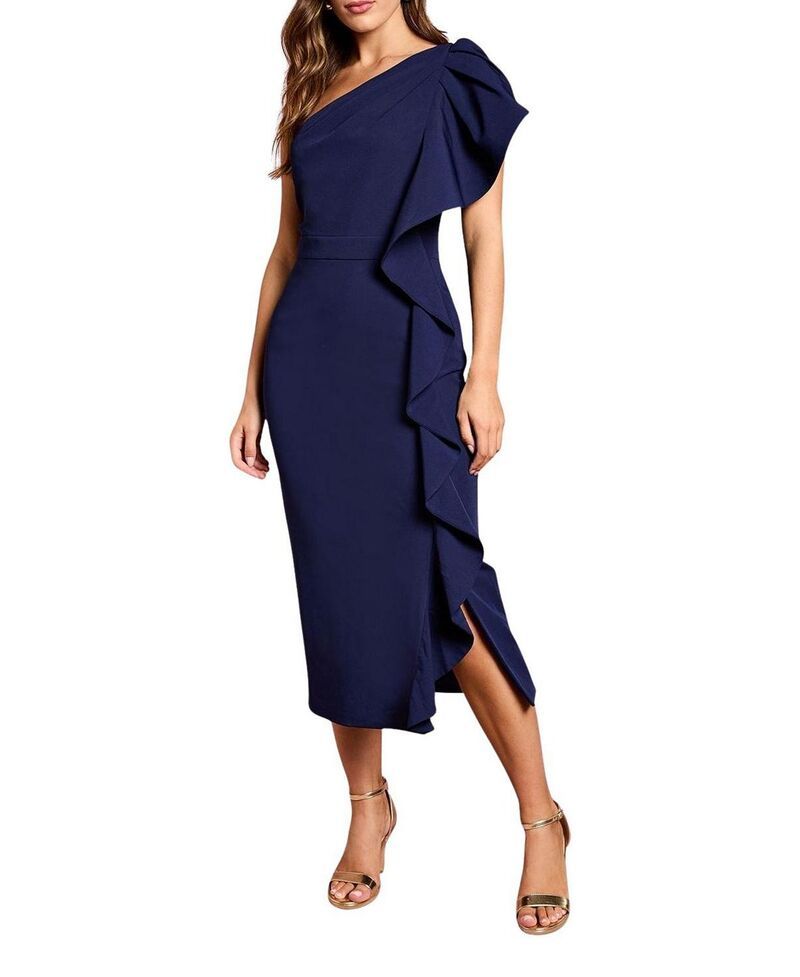 コースト レディース トップス ワンピース ミディ Coast One Shoulder Pencil Midi Dress Navy ネイビー
