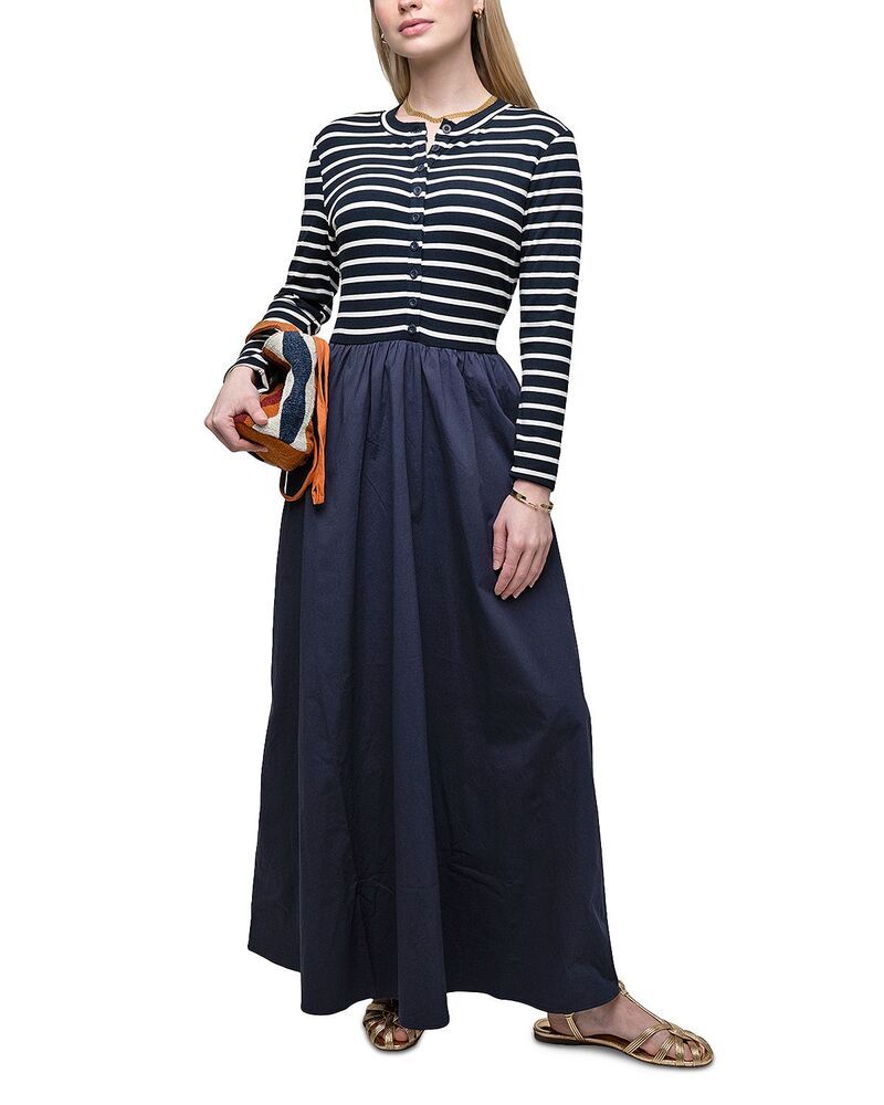 ポイント レディース トップス ワンピース Point Mixed Media Dress Navy Stripe ネイビー