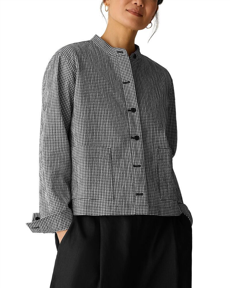 エイリーンフィッシャー レディース アウター ジャケット・ブルゾン Eileen Fisher Mandarin Collar Jacket BlackWhite ホワイト