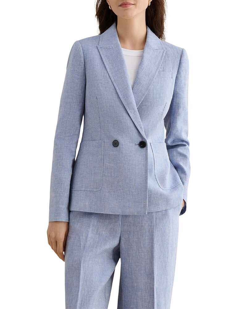 ホッブスロンドン レディース アウター ジャケット・ブルゾン プチ ブレザー リネン HOBBS LONDON Petitestella Linen Blazer Blue White ホワイト