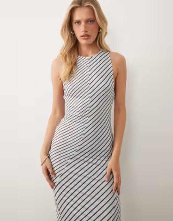 エイソス レディース トップス ワンピース ノースリーブ マキシ ASOS DESIGN sleeveless maxi dress and brown stripes ストライプ