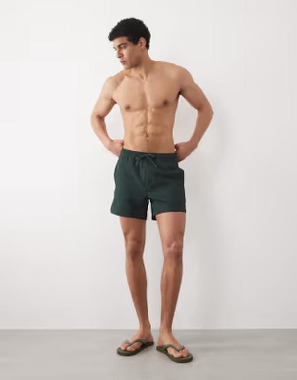 オンリーアンドサンズ メンズ 水着 ハーフパンツ・ショーツ ショートパンツ ONLY SONSwim shorts in seersucker in deep Darkest spruce グリーン