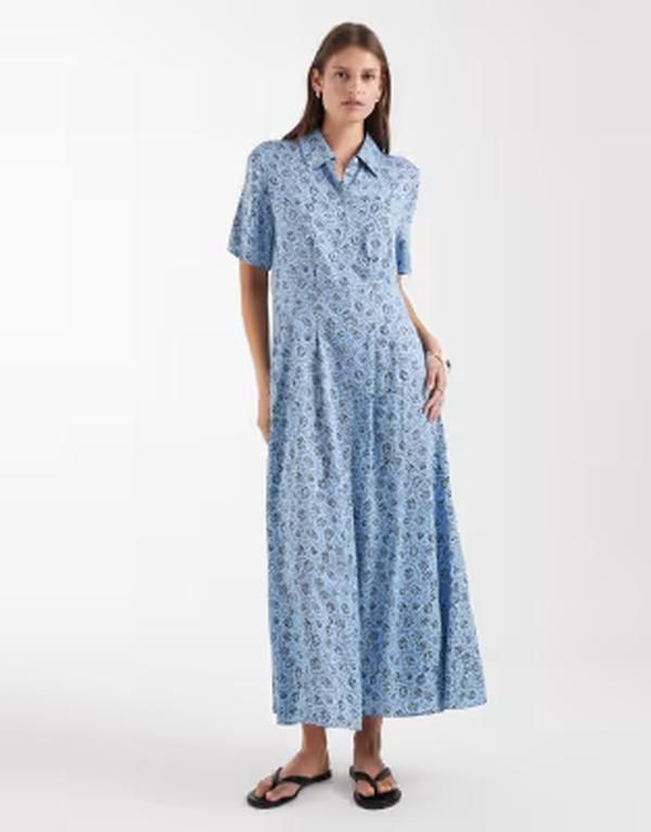 アンドアザーストーリーズ レディース トップス ワンピース フラワー柄 プリント シャツ フラワー Other Stories floral print shirt midaxi dress BLUE
