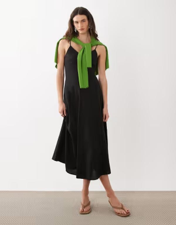 マンゴ レディース トップス ワンピース マキシ Mango seam detail strappy maxi dress Black ブラック