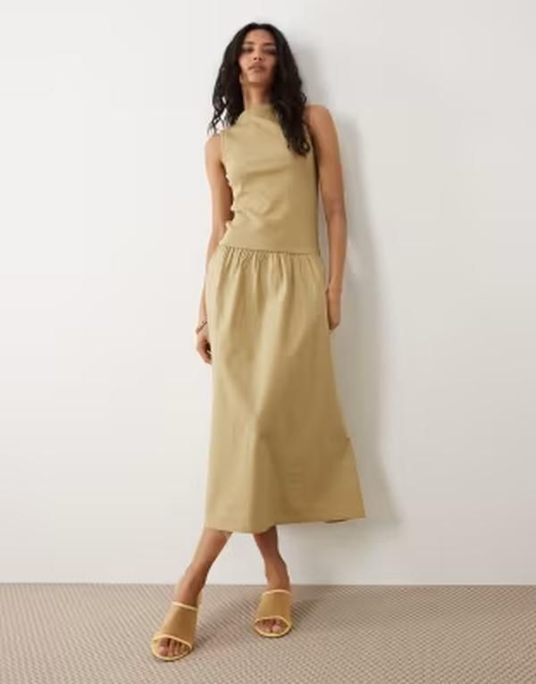 マンゴ レディース トップス ワンピース ミディ コットン Mango cotton mix racer midi dress GREEN グリーン