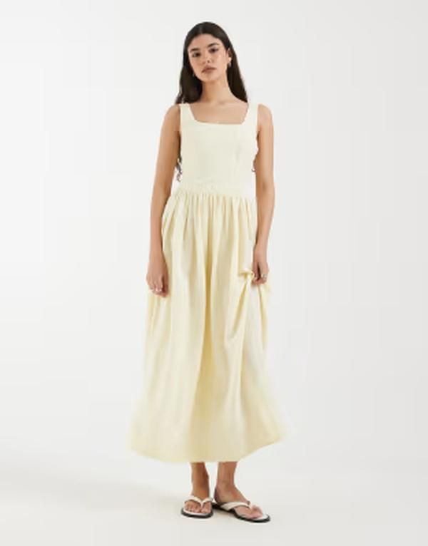 アンドアザーストーリーズ レディース トップス ワンピース リネン マキシ Other Stories fitted bodice linen blend maxi dress in yellow イ
