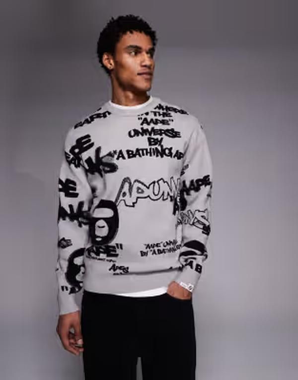 ベイシング エイプ メンズ アウター ニット・セーター プリント Aape by A Bathing Ape knit sweater with all over graffiti print Mul
