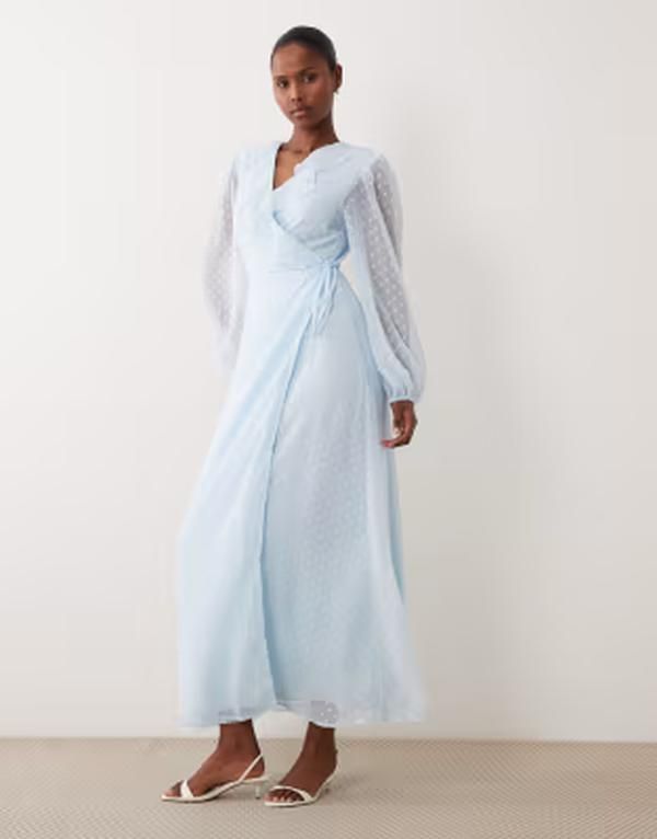 ヴィラ レディース トップス ワンピース シフォン マキシ VILA long sleeve textured chiffon maxi dress in light Nantucket breeze