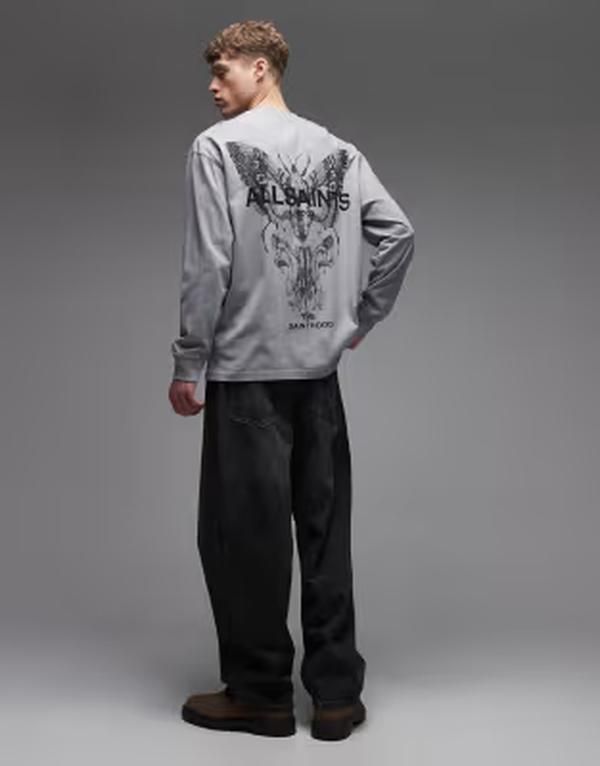 オールセインツ メンズ トップス Tシャツ プリント ロゴ グラフィック AllSaints Hallis long sleeve graphic logo Tshirt with back prin