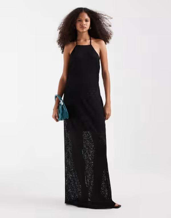 ヴェロモーダ レディース トップス ワンピース レース マキシ ホルター Vero Moda stretch lace halter maxi dress Black ブラック
