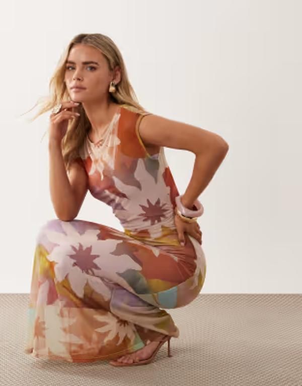 ネバーフリードレスド レディース トップス ワンピース プチ プリント メッシュ マキシ Never Fully Dressed Petite mesh slash neck maxi dress i
