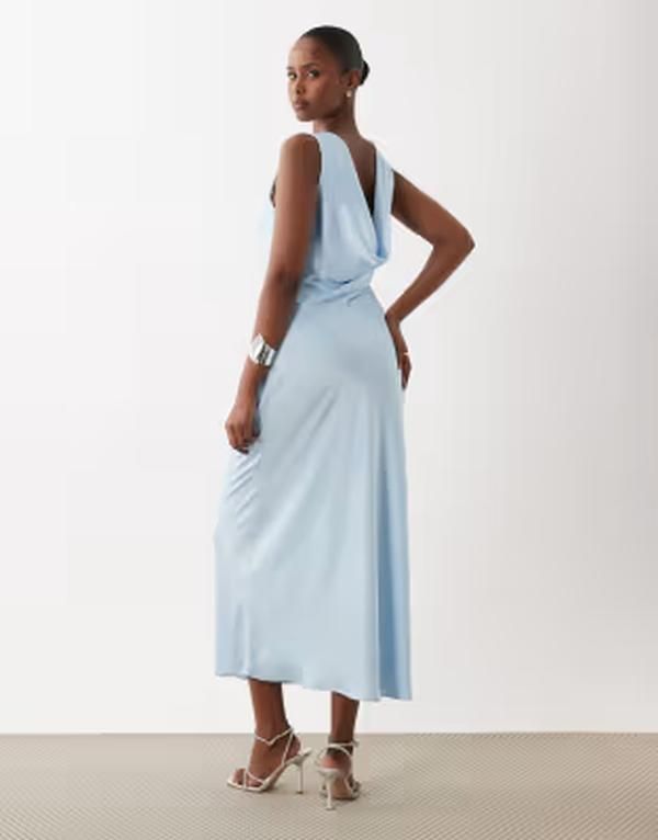 ヴィラ レディース トップス ワンピース サテン マキシ VILA cowl back satin maxi dress in light Nantucket breeze ブルー 19,786円