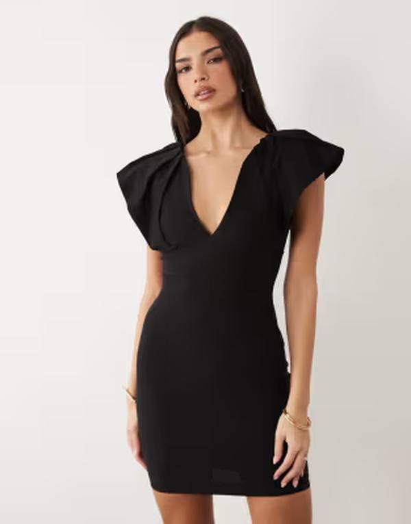 ベスパー レディース トップス ワンピース ミニ Vesper bengalinexaggerated shoulder mini dress Black ブラック