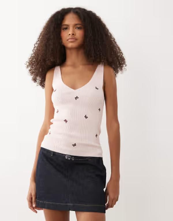 ジェイディーワイ レディース トップス ベスト ニット JDY knitank top with butterfly embroidery PINK ピンク