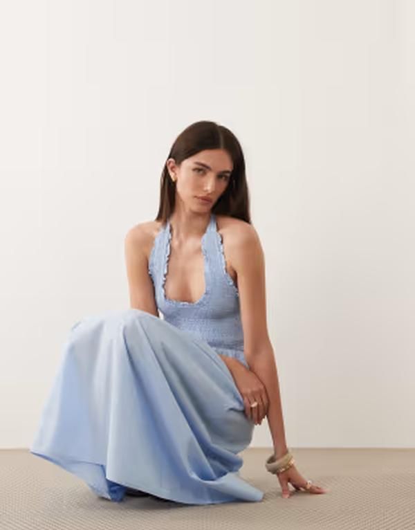 ノーバディーズ チャイルド レディース トップス ワンピース フリル ミディ リネン ホルター Nobodys Child Caterina linen blend halter neck shirr