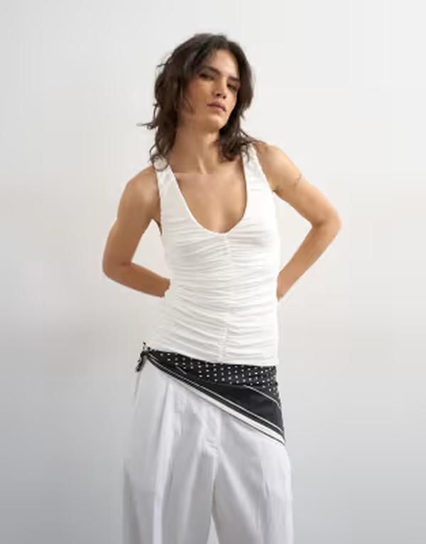 トップショップ レディース トップス タンクトップ Vネック ギャザー Topshop ruched vneck tank top IVORY アイボリー