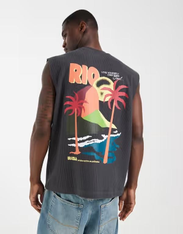エイソス メンズ トップス ベスト ニット グラフィック ASOS DESIGN super heavyweight oversized tank top with island back graph