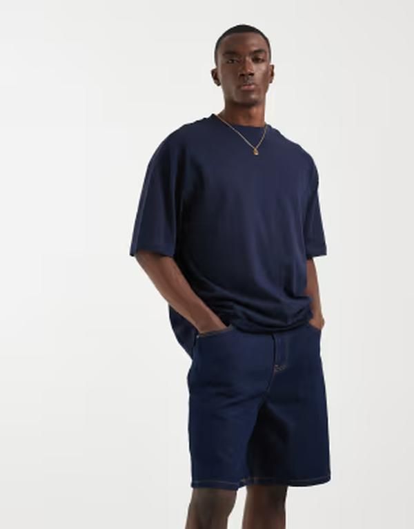 エイソス メンズ ボトムス ハーフパンツ・ショーツ デニム ASOS DESIGN mid length denim jorts indigo INDIGO インディゴ