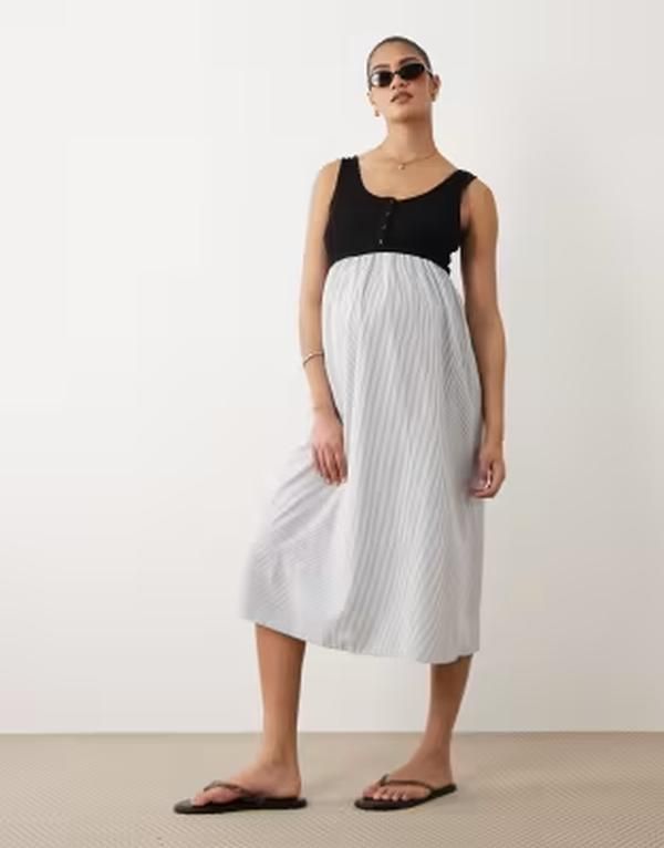ママライシアス レディース トップス ワンピース ミディ スカート コントラスト マタニティ Mamalicious Mamalicious Maternity sleevless midi dres