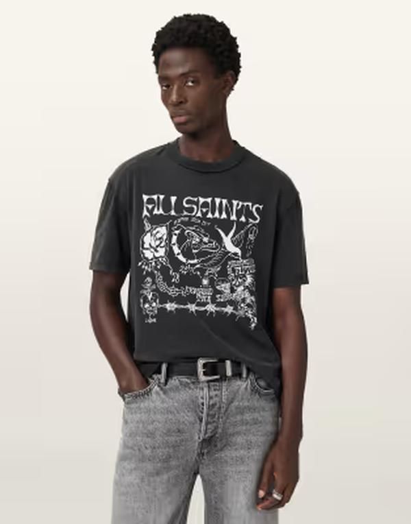オールセインツ メンズ トップス Tシャツ グラフィック AllSaints Chingford short sleeve graphic Tshirt in washed off white オフホ 21,868円