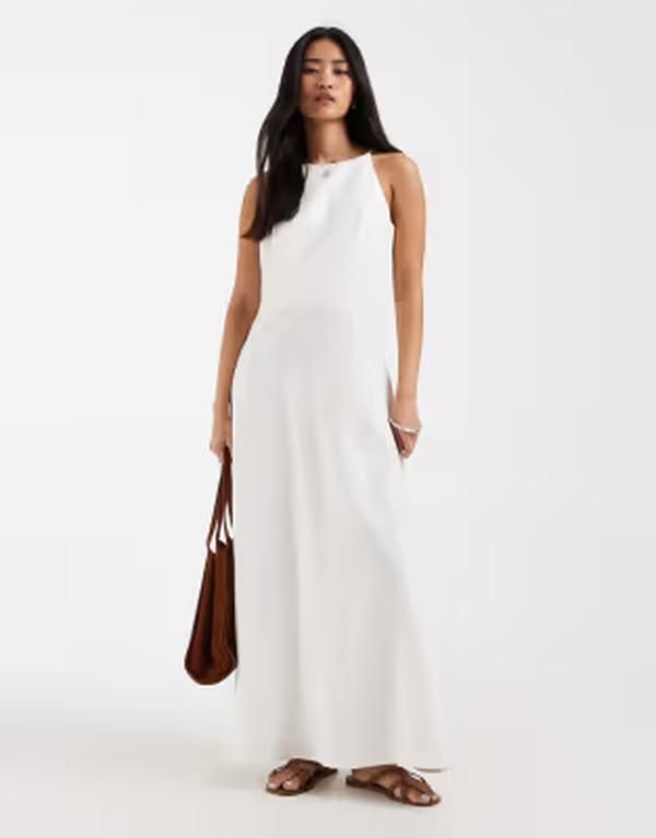 オンリー レディース トップス ワンピース ノースリーブ リネン マキシ ONLY linen blend sleeveless maxi dress WHITE ホワイト