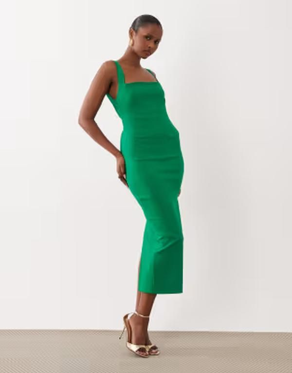 ベスパー レディース トップス ワンピース オープンバック Vesper bengaline square neck open back midaxi dress in emerald エメラルド