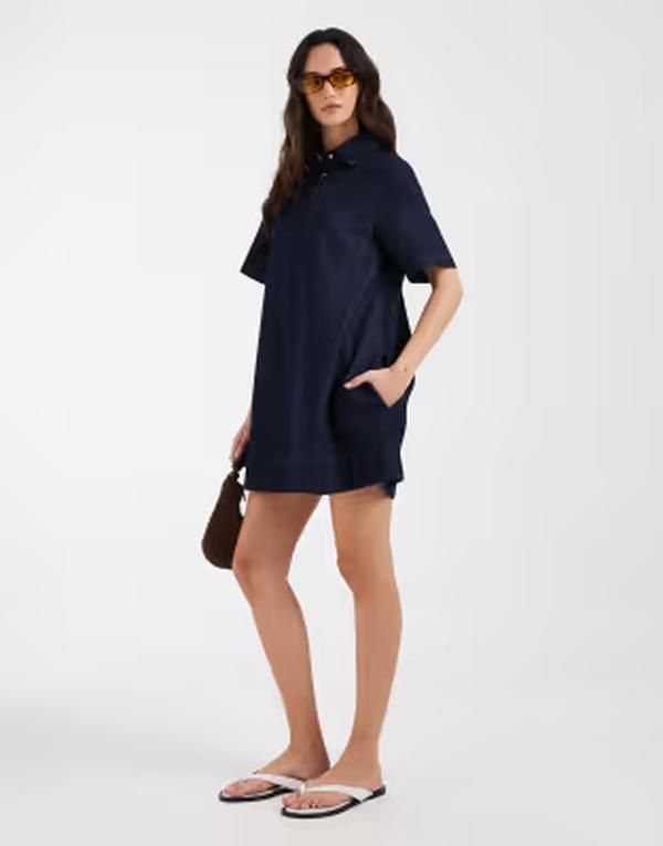 エイソス レディース トップス ワンピース ポロシャツ デニム ASOS DESIGN denim swing polo shirt dress in rinse デニム