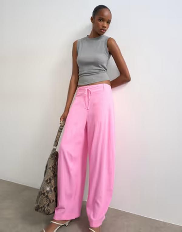 トップショップ レディース ボトムス カジュアルパンツ リネン Topshop linen blend clean tie waist barreleg pants LIGHT PINK ピンク