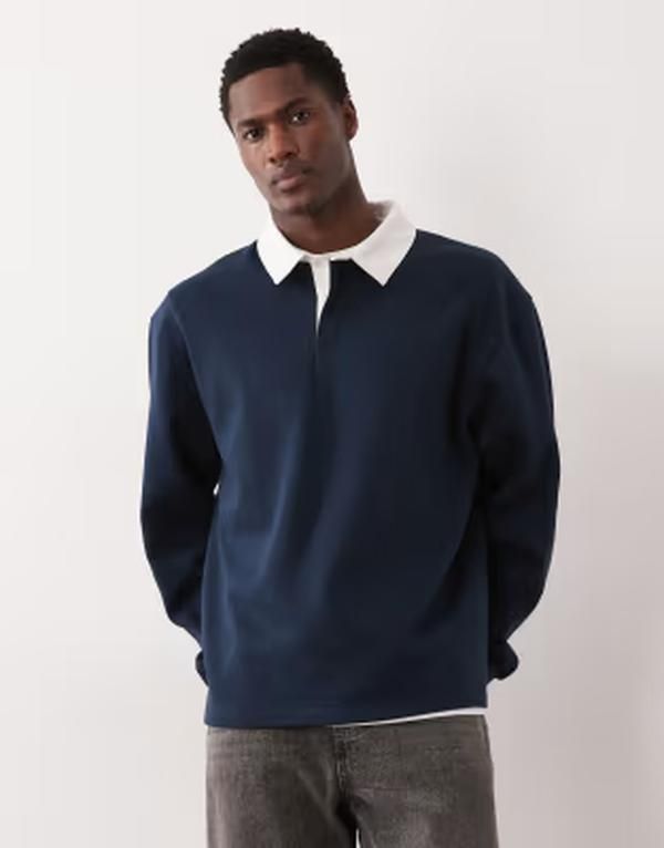 エイソス メンズ アウター パーカー・スウェット シャツ コントラスト ASOS DESIGN oversized rugby sweatshirt with contrastwill collar