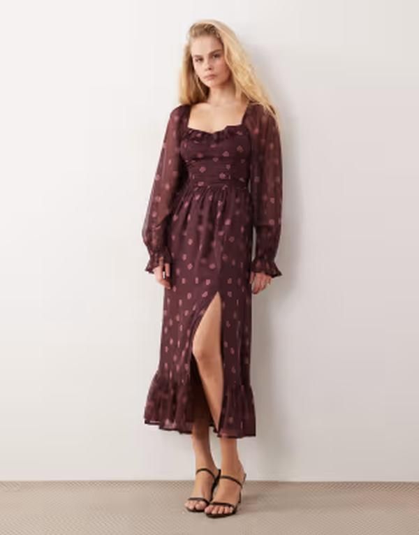 ミスセルフフリッジ レディース トップス ワンピース ドット柄 ドット マキシ Misselfridge corset maxi dress in wine polka dot Spot ワイン