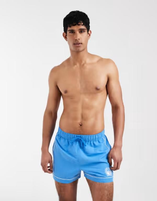 エイソス メンズ 水着 ハーフパンツ・ショーツ ショートパンツ ASOS DESIGN swim shorts in short length with embroidery BLUE ブルー 9,926円